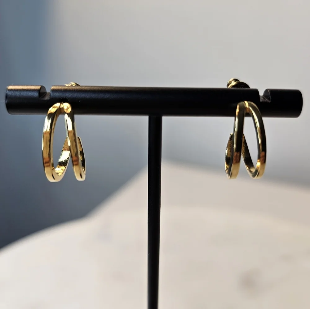 MONET‎ pierced gold-toned double half-hoop earrings